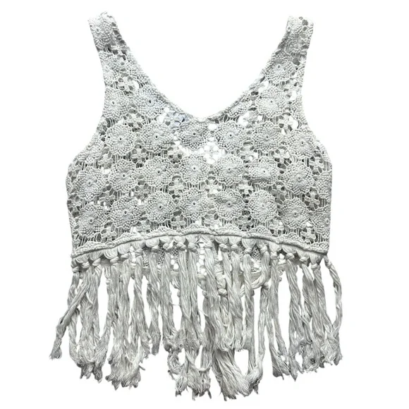 SHYANNE Crochet Fringe Cream Top - Picture 3 of 7